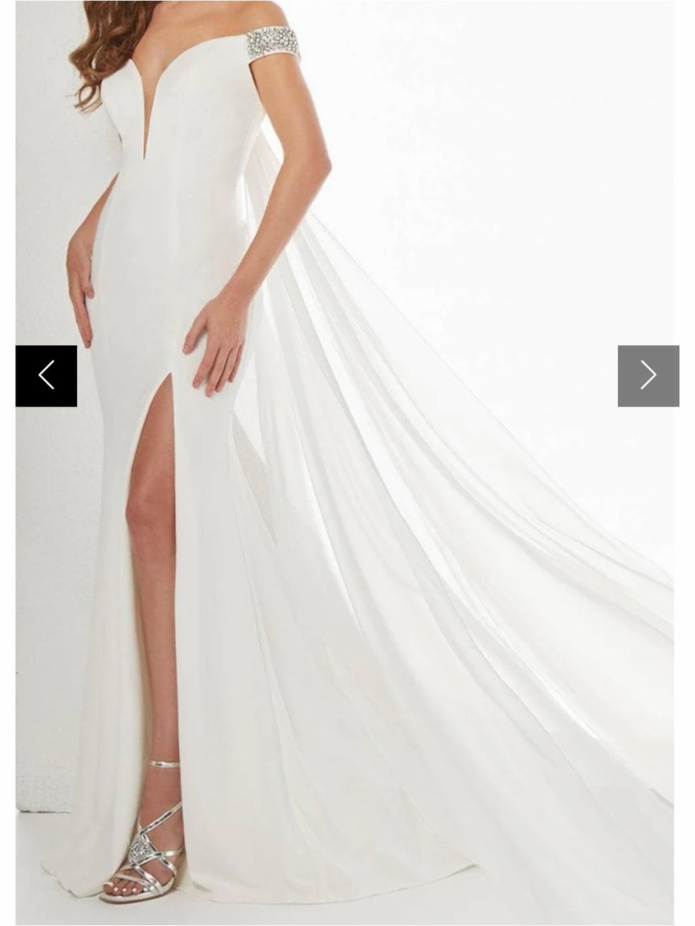 Panoply White Off-Shoulder Prom Dress with Beaded Sleeve